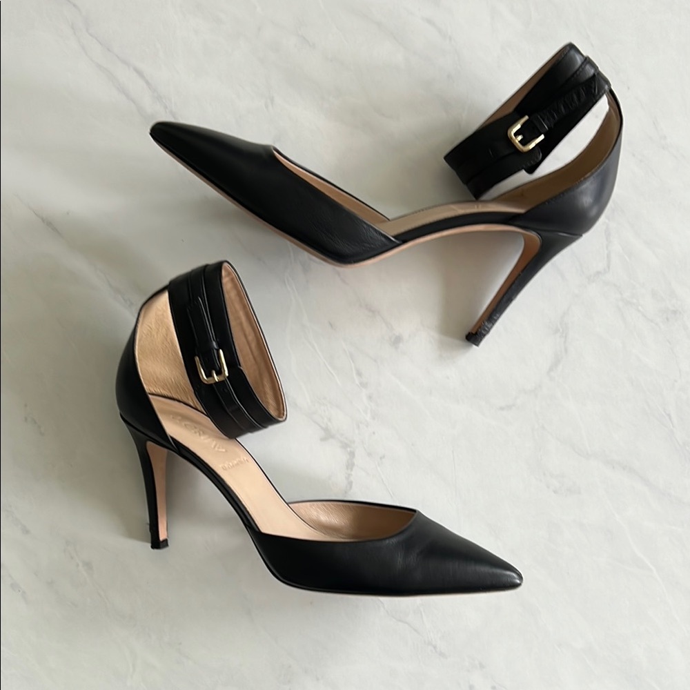 J.CREW QUINN BLACK LEATHER ANKLE CUFF PUMPS STILETTOS HEELS SIZE US 9 - Picture 2 of 11